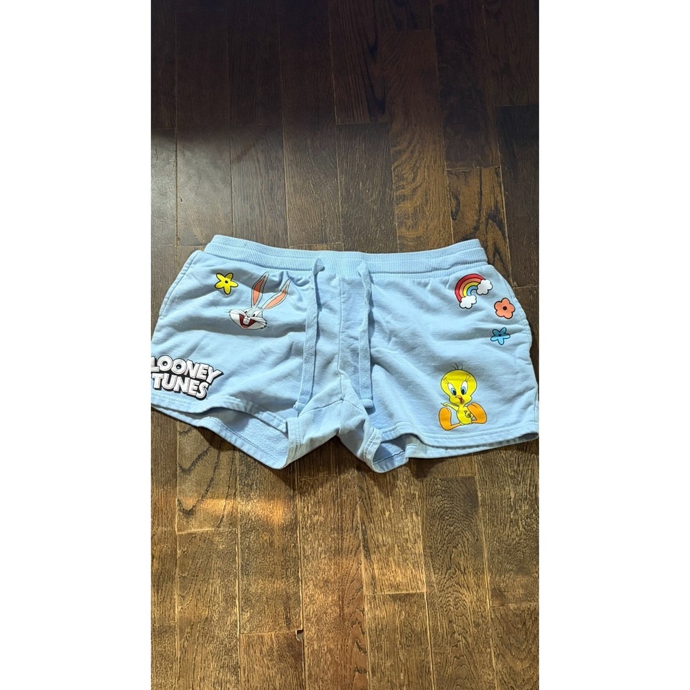 Looney Tunes Shorts XL (15/17) Juniors Blue W/Tweety & Bugs Bunny Cotton Stretch